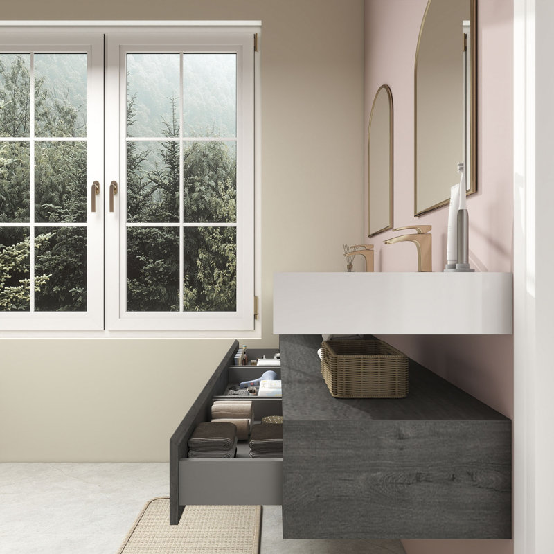Alysa 71" Wall-Mounted Double Bathroom Vanity Set, Smoke Oak