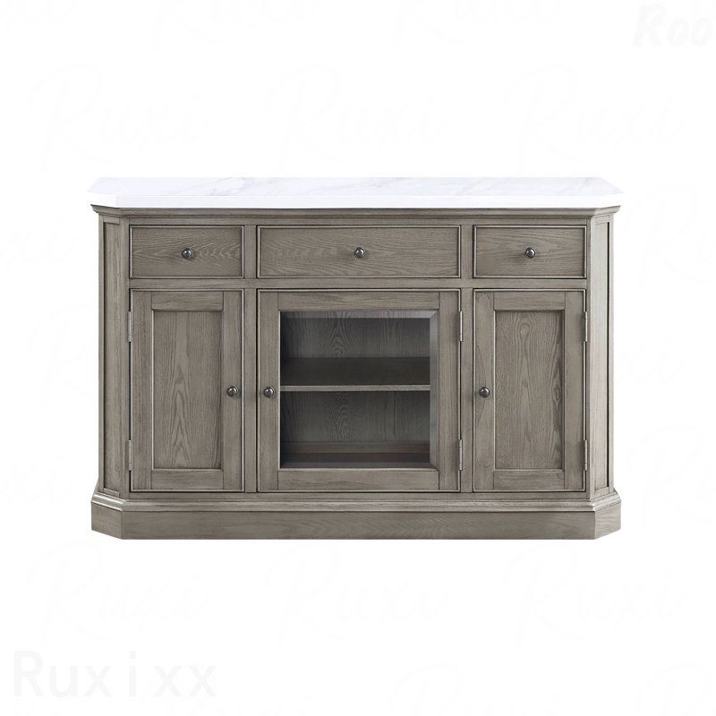 Marble Top & Weathered Oak Finish Server