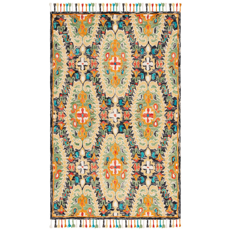 Ferrera Jahiem Hand-Knotted Wool Charcoal Area Rug, Rectangle 5' x 8'