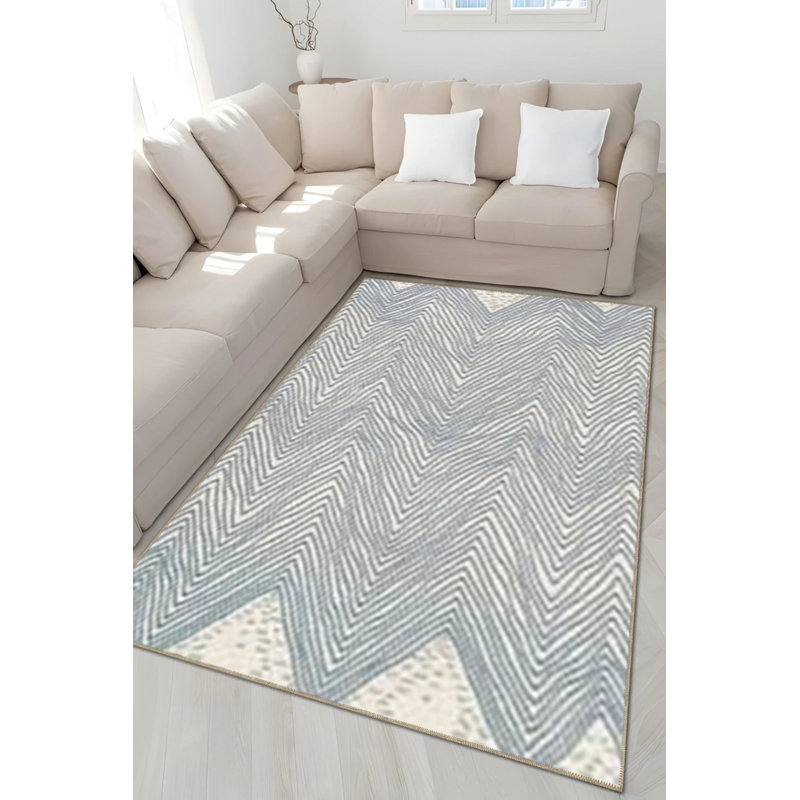 Gray Themed Zigzag Geometric Patterned Creative Modern Decorative Carpet, Rectangle 4' x 5'11"