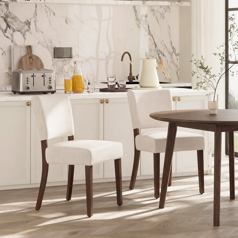 Upholstered Solid Wood Parsons Side Dining Chair, Beige
