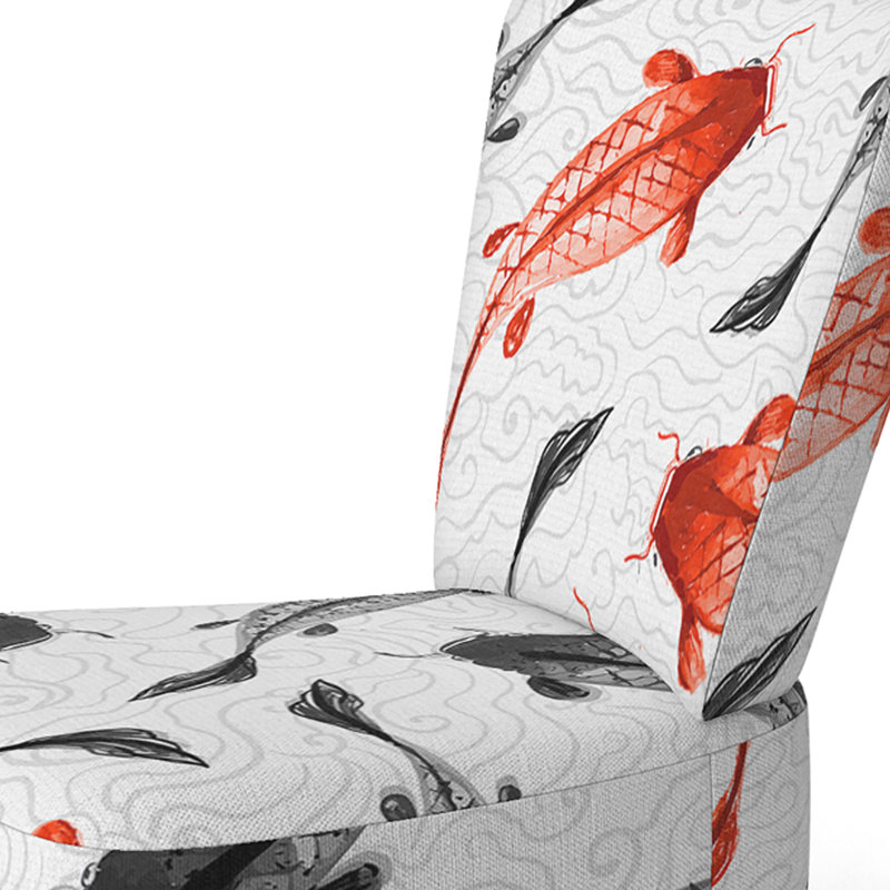 Accent Chair, Beige Floral Pattern Upholstered Decor - Beige Floral Pattern II, White/Red/Black