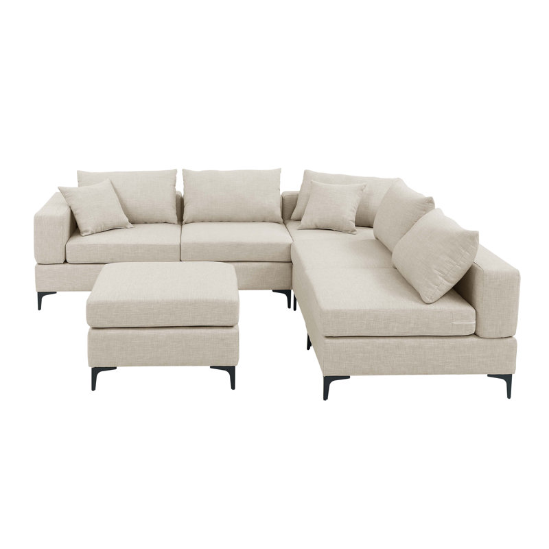 Upholstered L-Shaped Sectional Reversible, Beige 100% Polyester
