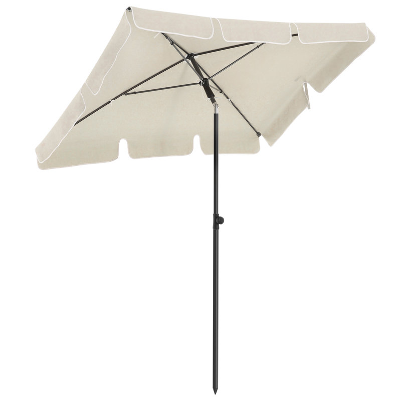 Rollo 125cm Rectangular Beach Parasol, Beige, Crank Lift, 240cm H x 180cm W x 125cm D