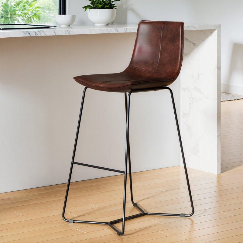 Dorine Stool, Bar Stool (29.5” Seat Height), Tobacco Faux Leather