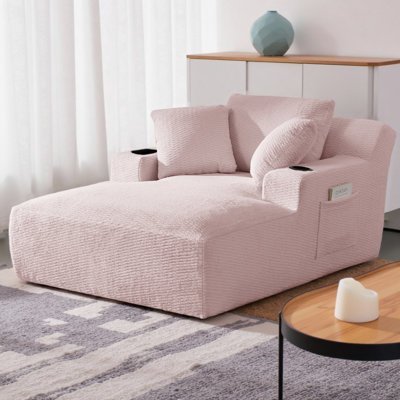 Oversized Single Sofa Chaise Lounge Chair Faux Fur Sleeper Sofa with Pocket Springs, No Assembly Required, Plush Comfort for Living Room & Office
