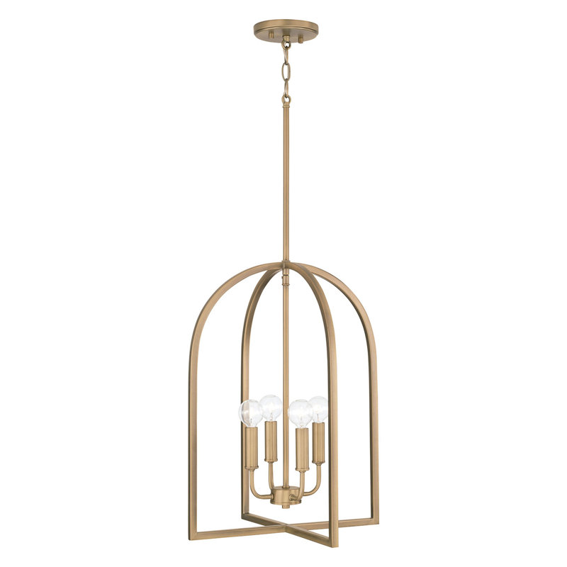  Luminaire suspendu style lanterne à 4 lumières, Or