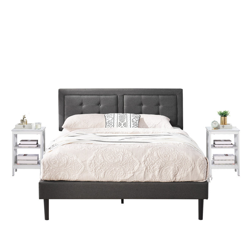 Ensemble de chambre avec lit plateforme 3 pièces Kempst, Complète, Blanc