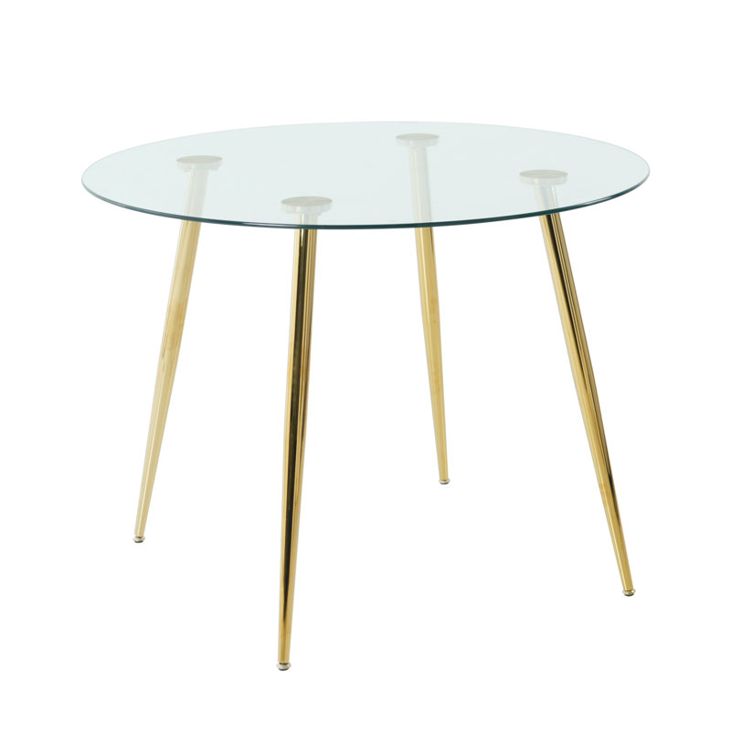 36-Inch Round Tempered Glass Dining Table for 2-4 Space-Saving Small Kitchen Table with Heavy-Duty Metal Legs Perfect for Dining Room, Apartment