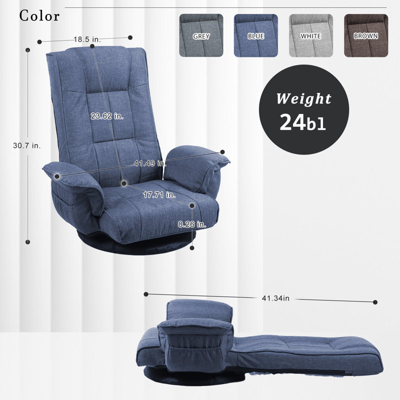 360 Degree Swivel Floor Gaming Chairs For Adults Adjustable Reclining Game Chair, Blue