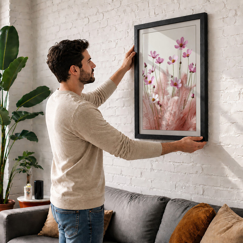 Cosmos in Bloom Botanical - Framed Print, A2 - 59.4 x 42.0 cm, Black
