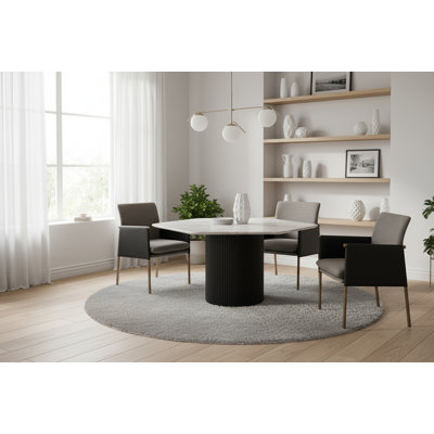 Rivas - Modern White Marble + Black Hex Dining Table