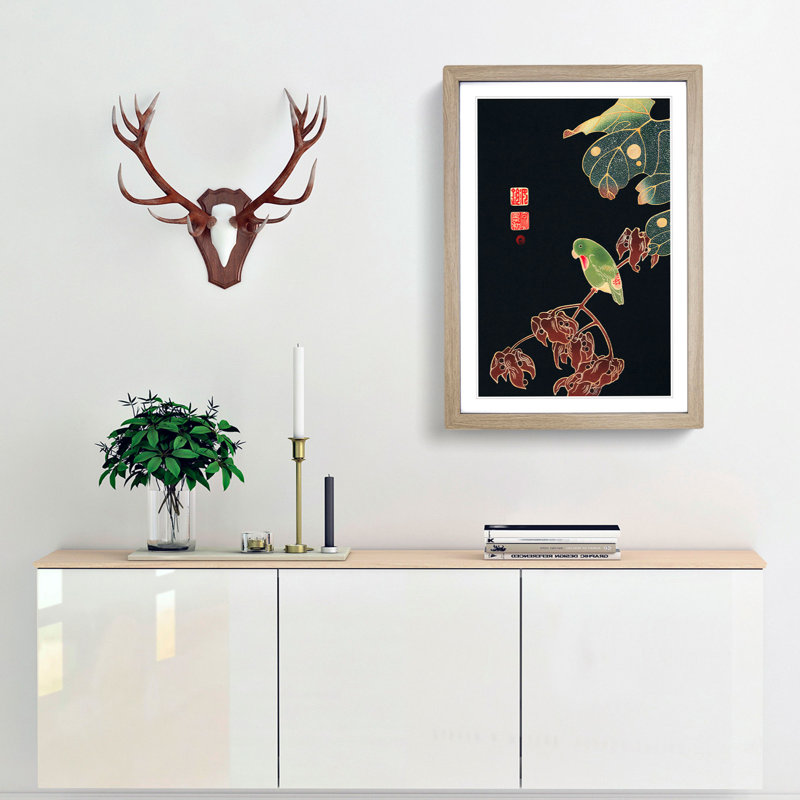 Parakeet Parrot by Ito Jakuchu - Framed Print, Oak Framed, 65cm H x 48cm W x 2cm D