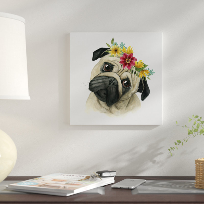 « fleur couronne pup i », impression sur toile, H 18 po x l 18 po x P 1,5 po, Toile tendue, Pas de tapis