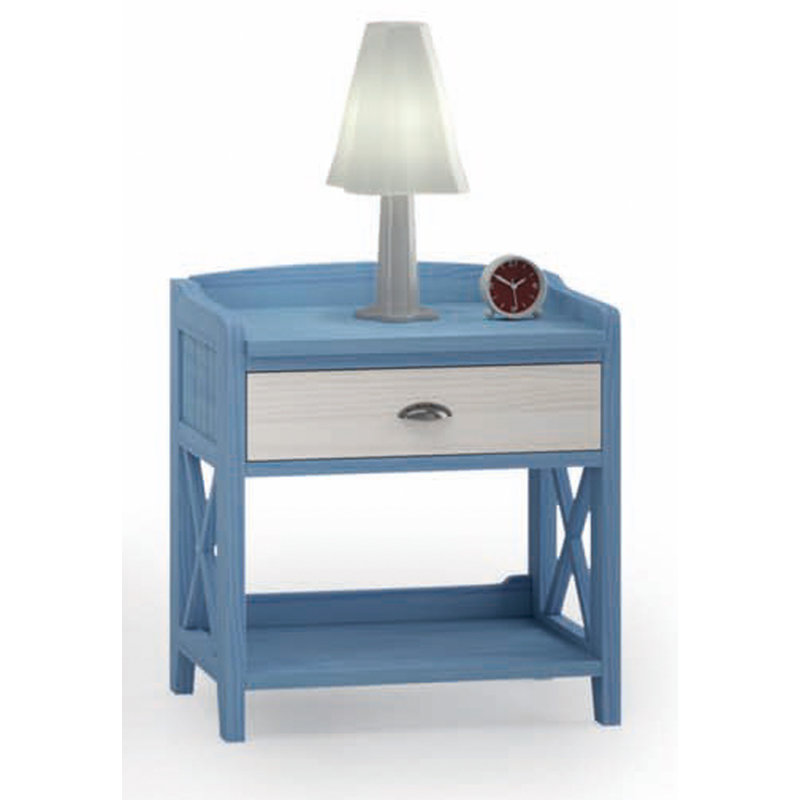 Maybeck 65cm W Solid + Manufactured Wood Bedside Table, Light Blue/Distressed White