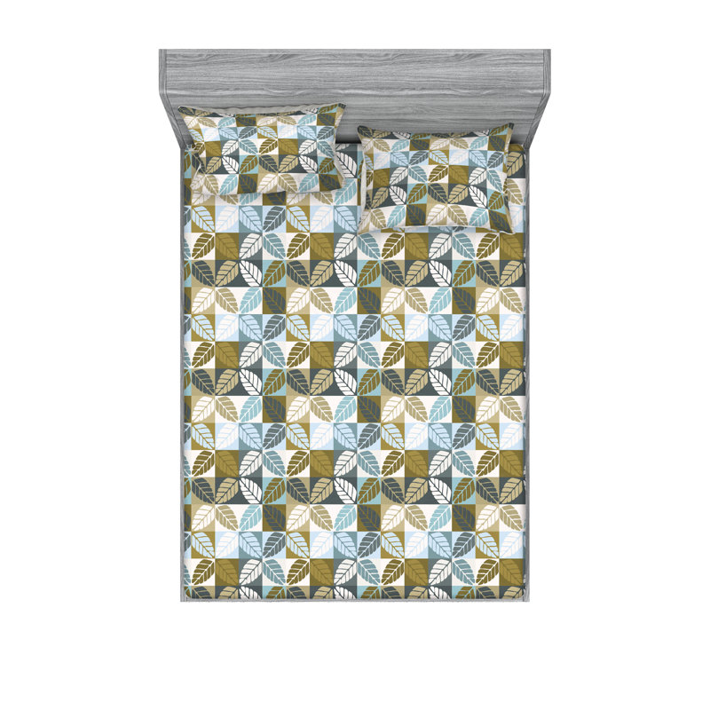 Microfiber Sheet Set, California King Sheet Set with 2 Pillowcases, White Soft Blue and Khaki