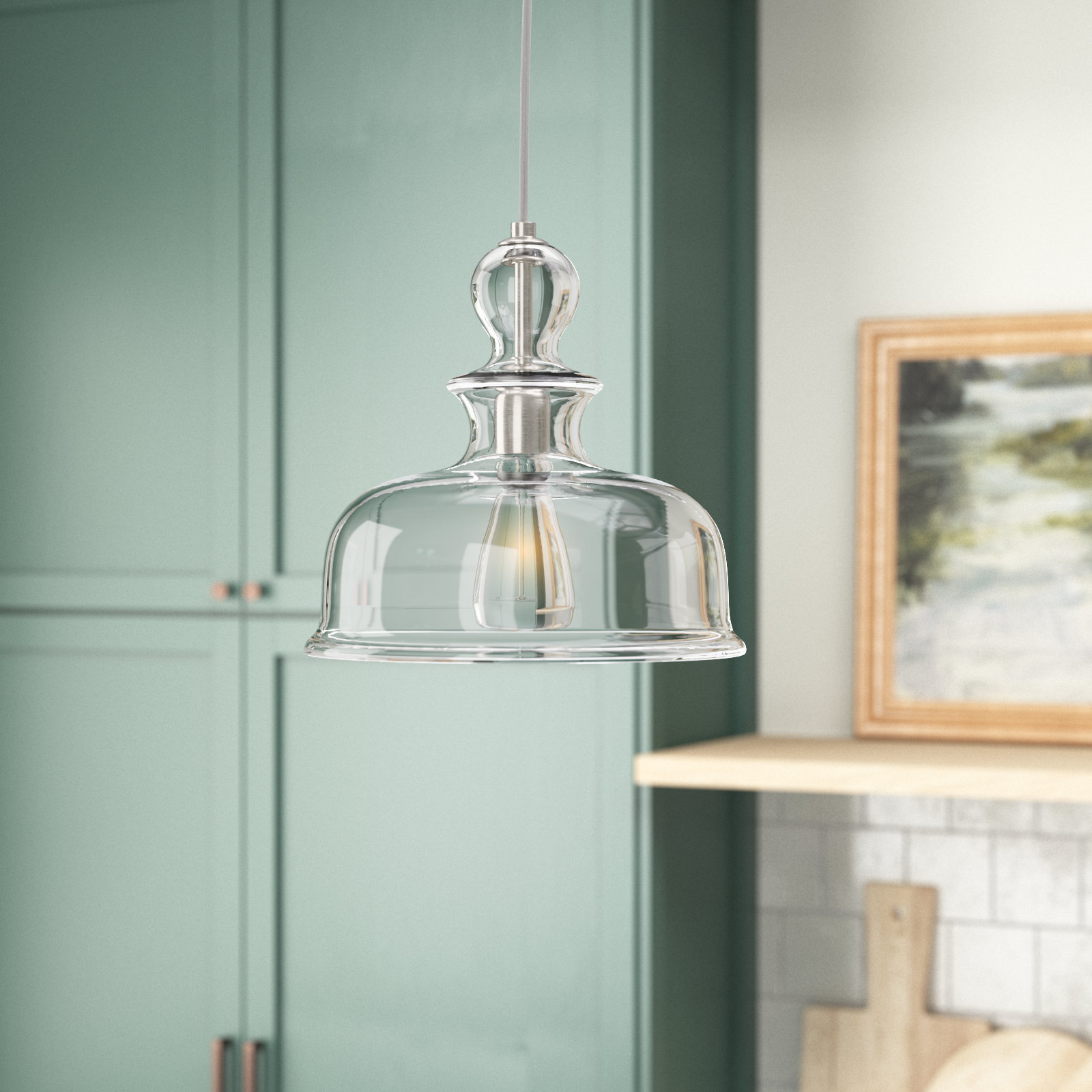 Tilden Single Light Glass Dimmable Pendant, Brushed Nickel, Clear