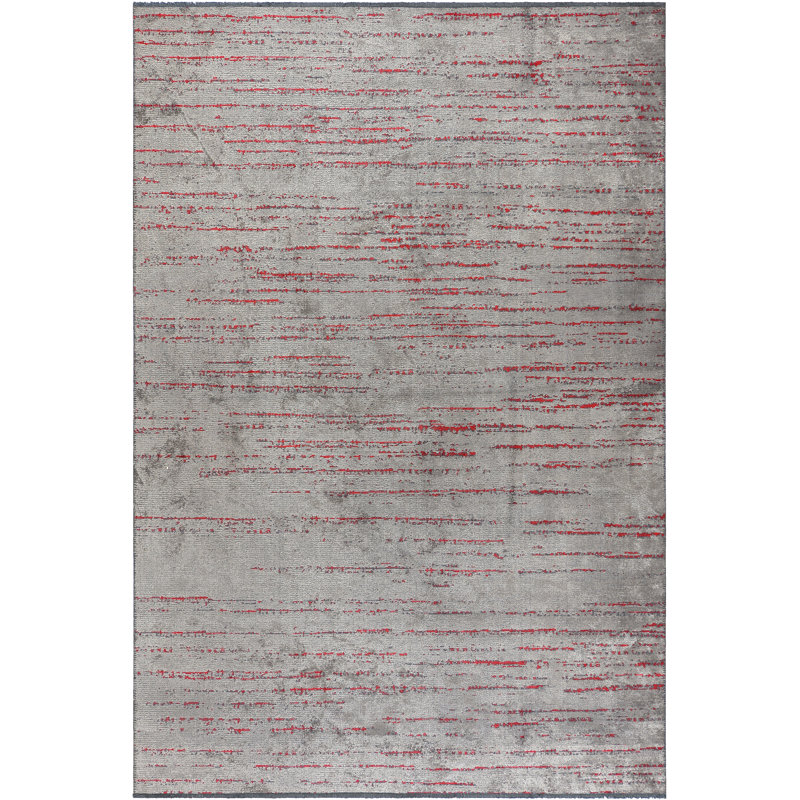 Abstract Flatweave Gray/Red Area Rug, Rectangle 7'10" x 9'10"
