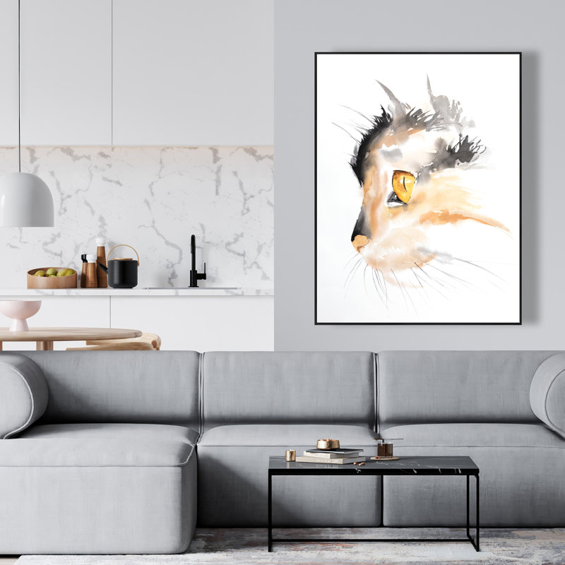 Watercolor Cat Face Profile - Framed Canvas for Home Decor