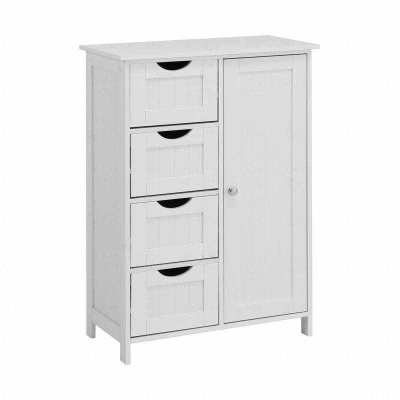 White Bathroom Storage Cabinet, Floor Cabinet With Adjustable Shelves And Drawers