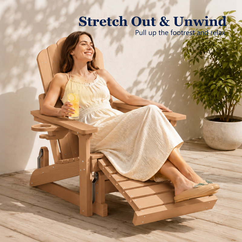 Chaise berçante d'extérieur en PEHD Adirondack, Teak, Yes