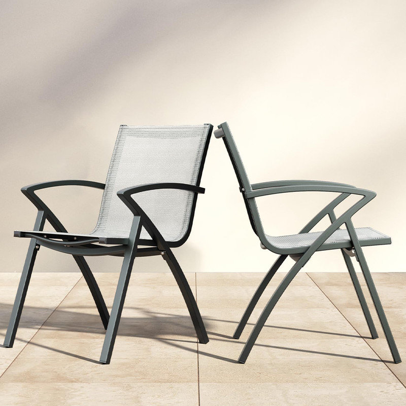 Ensemble de 4 chaises de patio en aluminium avec structure légère et dossier réglable à 100 °, chaises de salle à manger à dossier en toile avec siège extra large et accoudoirs pour terrasse de camping près de la piscine (4 pièces)