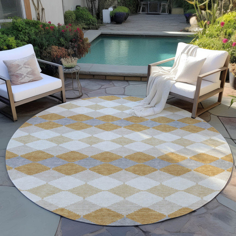 Eira Gold Washable Indoor-Outdoor Rug - , 8' x 8'