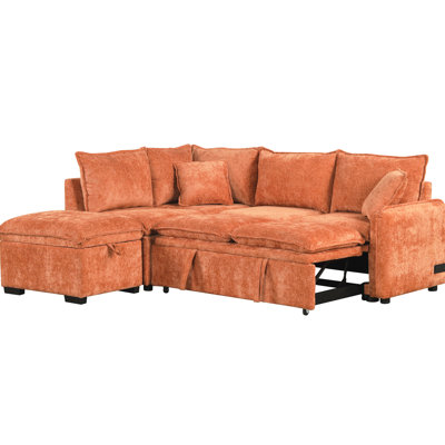 Orange With Storage , Power Sockets, 2 Pillows - Functional And Stylish Seating Convertible Sleeper Bed Relax In Style