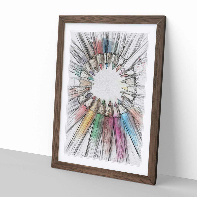 Rainbow Coloured Pencils in Abstract - Picture Frame Graphic Art Print, 60cm H x 40cm W x 2cm D, Walnut