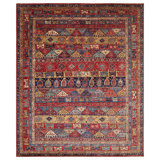 Hand Knotted Wool Southwestern Area Rug in Red/Navy/Brown/Sky