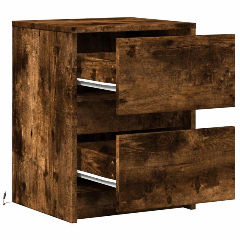 Danjela 38cm W Manufactured Wood Bedside Table, Set of 2, Smoked Oak
