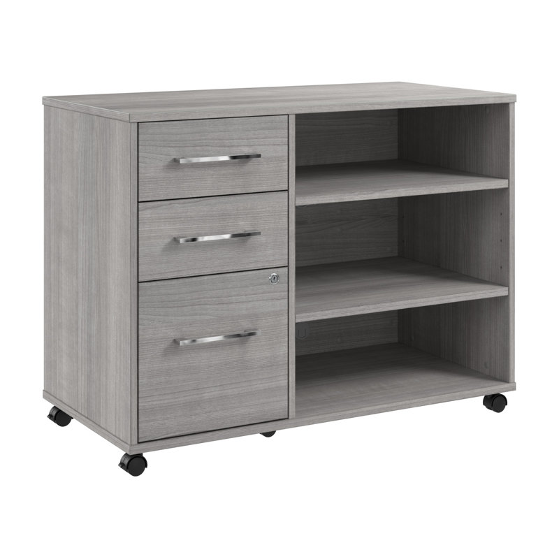 Bush Business Furniture Hustle Rolling Storage Cabinet With Drawers And Shelves - Assembled, Platinum Gray