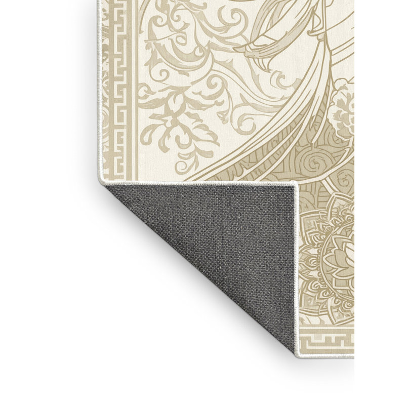 Tapis oriental doux et moelleux de style oriental traditionnel beige Marvine Hera, 7 x 10