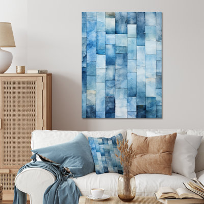 White And Blue Scandinavian Tiles VII - Abstract Tile Metal Wall Art