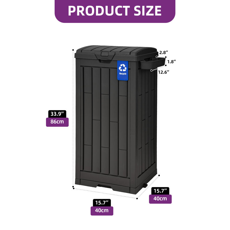 Balconera 38 Gallon Outdoor Trash Can, 38 Gallon, Black