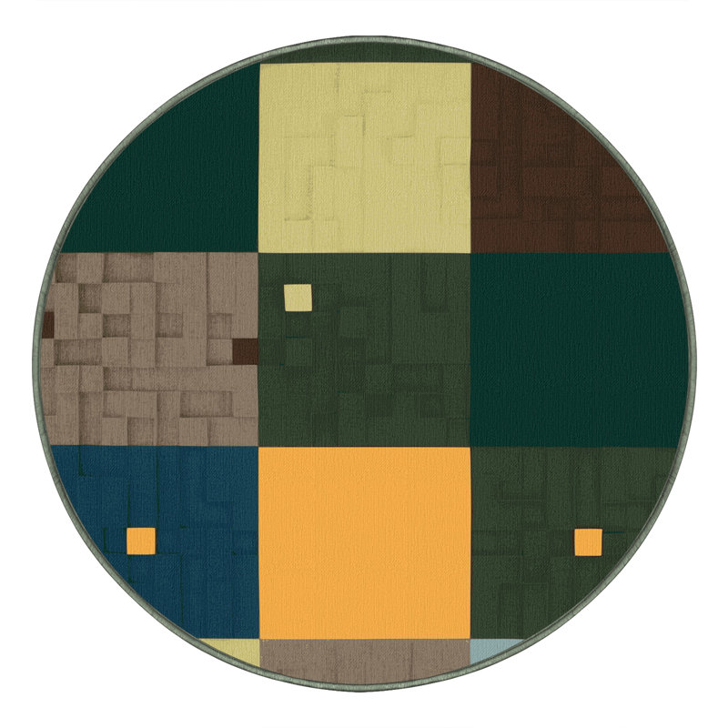 Green Grids Rug, Round 3'