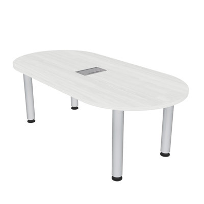 Racetrack Conference Table with Power and Data w Silver Post Legs