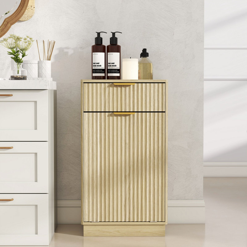 10-Gallon Woodgrain Tilt-Out Trash Can Cabinet Wooden Garbage Recycling Cabinet With Wave-Textured Hideaway Drawer&Pull-Out Bin-Multipurpose Kitchen/Bath Organizer