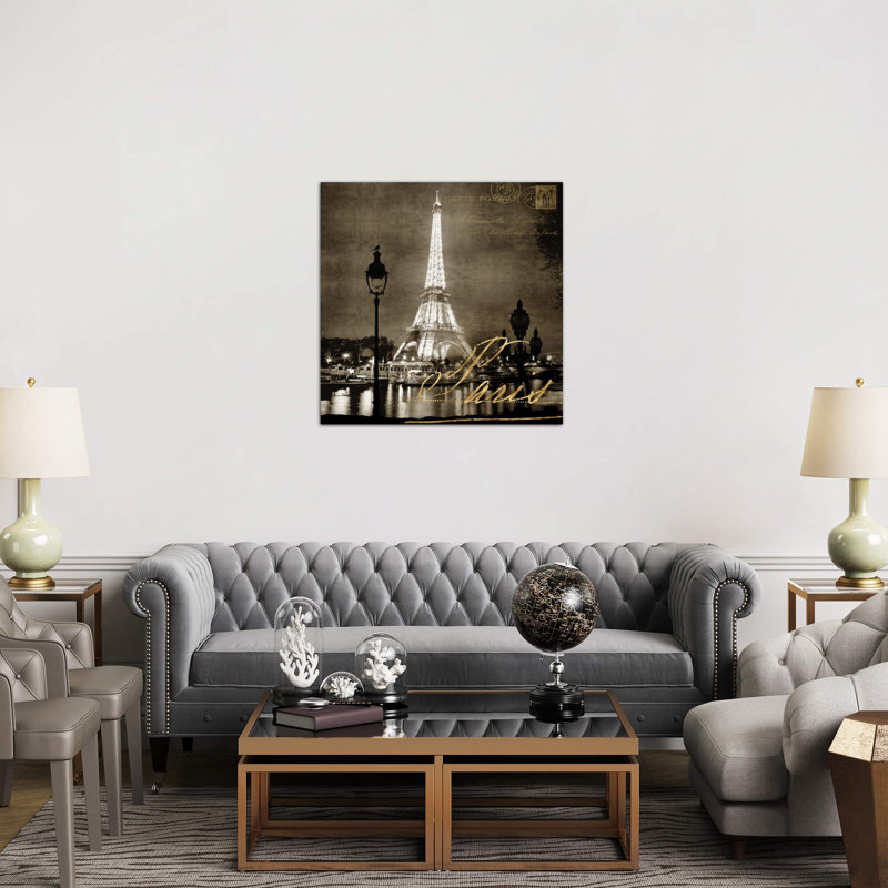 Paris At Night In Sepia by Kate Carrigan - Print on Canvas, 30.48 cm H x 30.48 cm W, Wrapped Canvas