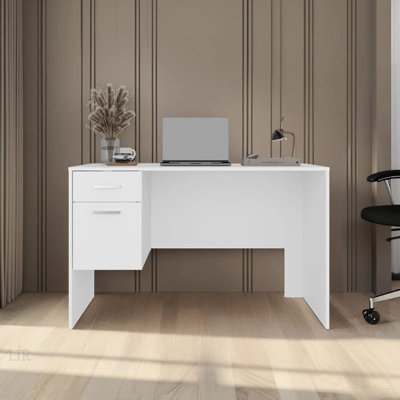 White 2-Drawer Desk With Lockable Drawer For Organized And Secure Storage, Perfect For Home Office Use