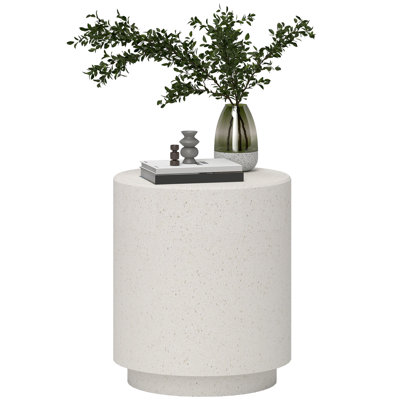 Round Side Table, Lightweight Accent Table with Terrazzo Finish, End Table with 4 Adjustable Feet for Indoor, Outdoor, Cream White