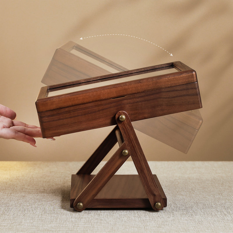 Black Walnut Wooden Jewelry Box, 2-in-1 Makeup Mirror for Necklace Ring Earring Bracelet Organizer.