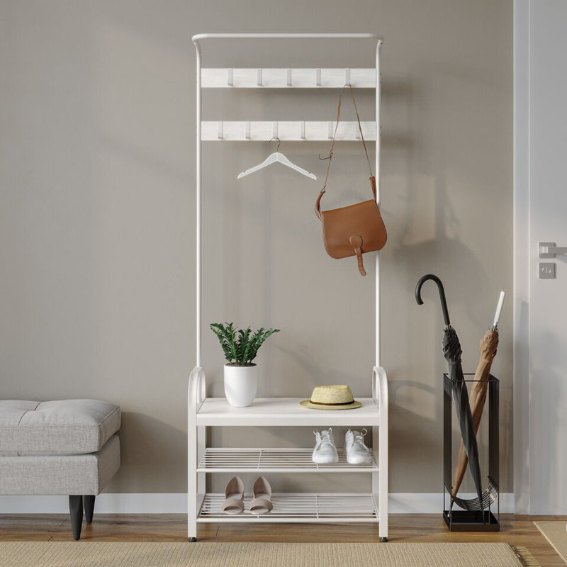 Adkisson Metal Freestanding 10 - Hook Coat Rack, White