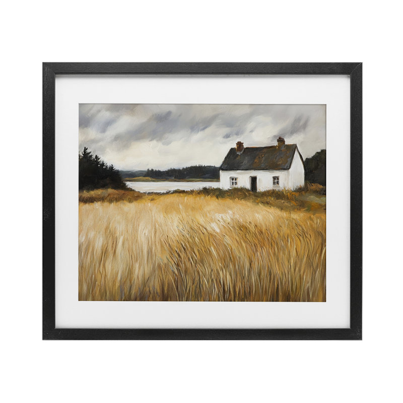 «White House On Wheat», reproduction encadrée sous verre, conception de Petal Prints Design, Cadre noir minuit