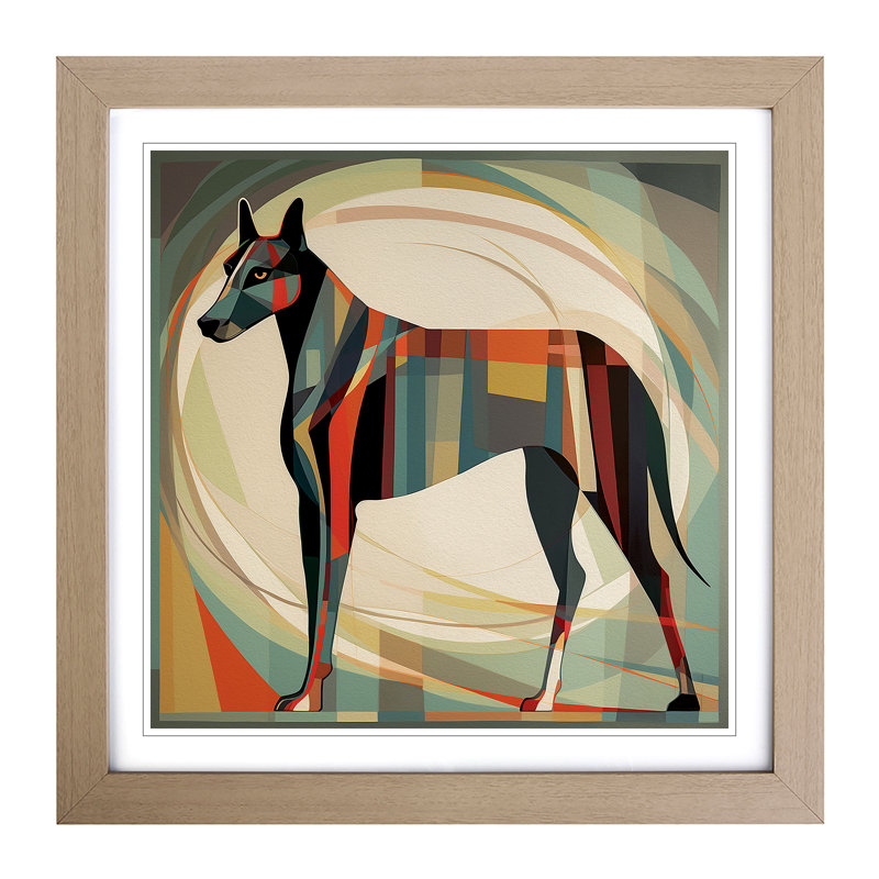 Greyhound Dog Constructivism No.4 - Single Picture Frame Print on Wood, Oak