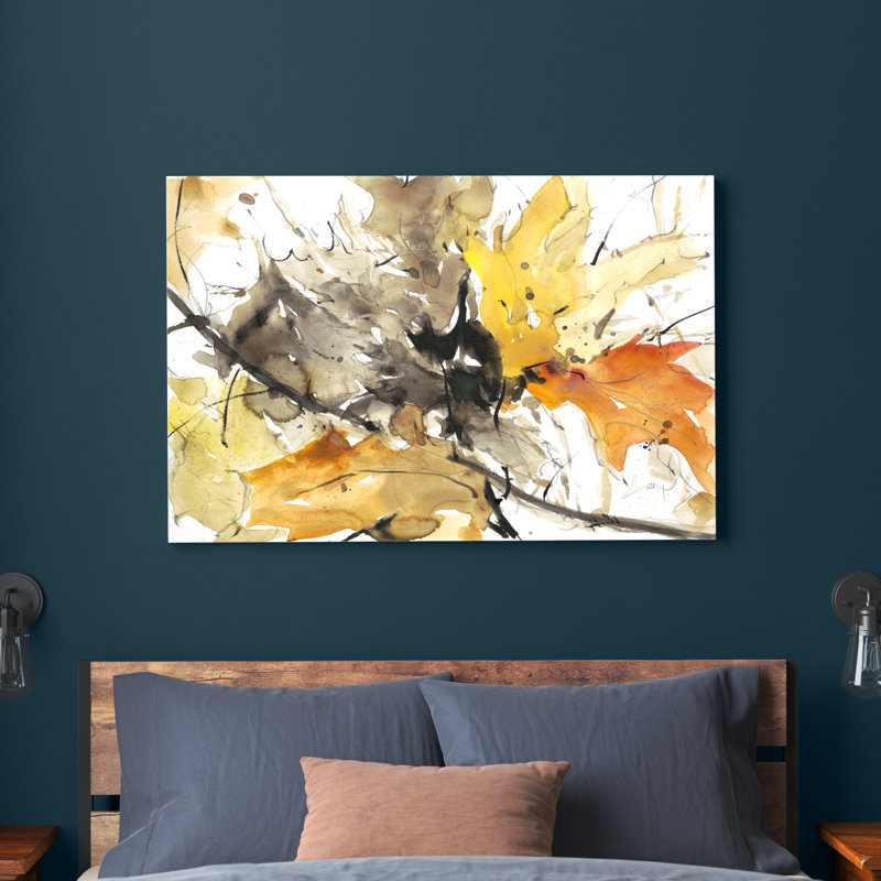 " Watercolor Autumn Leaves II " by Samuel Dixon, 32" H x 48" W, Maple Framed Canvas, No