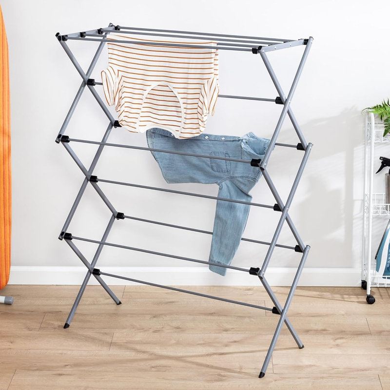 Oversized Collapsible Metal Clothes Drying Rack – Space-saving Laundry Airer, Grey