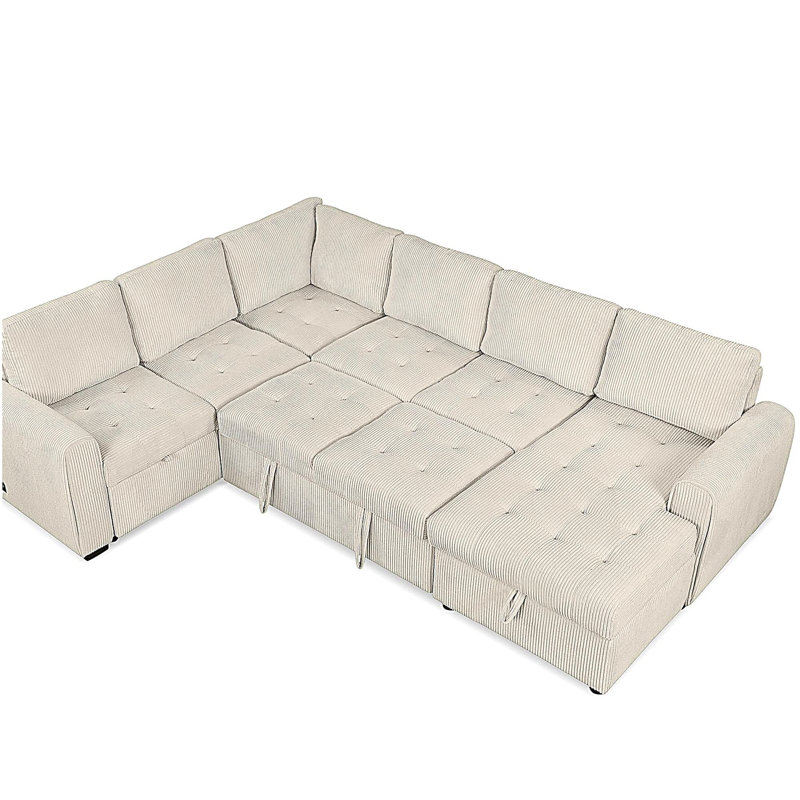 Ensemble de canapé de 107,5 po en forme de U, avec fauteuil de rangement, avec équipement de chargement, beige, Beige