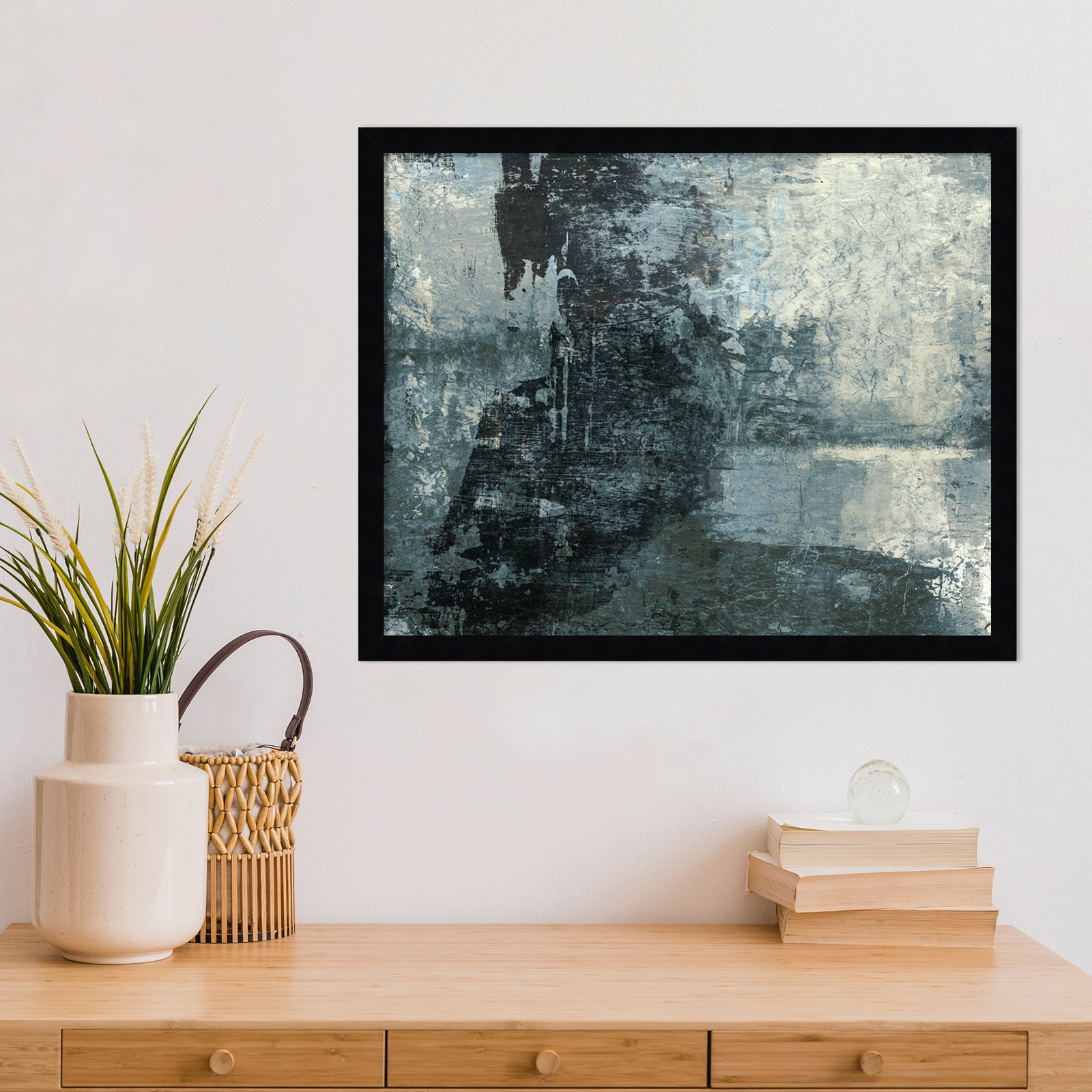 Black and Grey and Blue III by Fresno Wood Framed Wall Art Print, Black, 17" H x 21" W