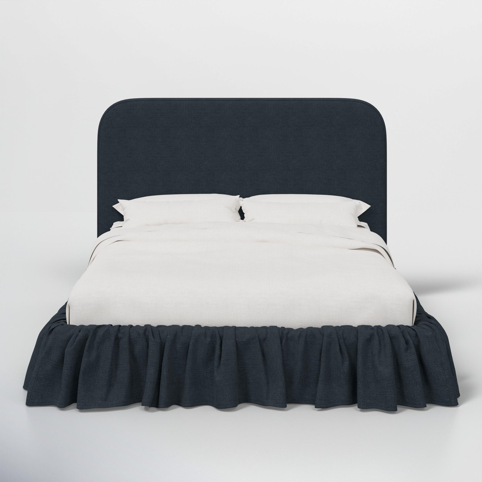 Maggie Ruffle Platform Bed, King, Classic Navy Linen